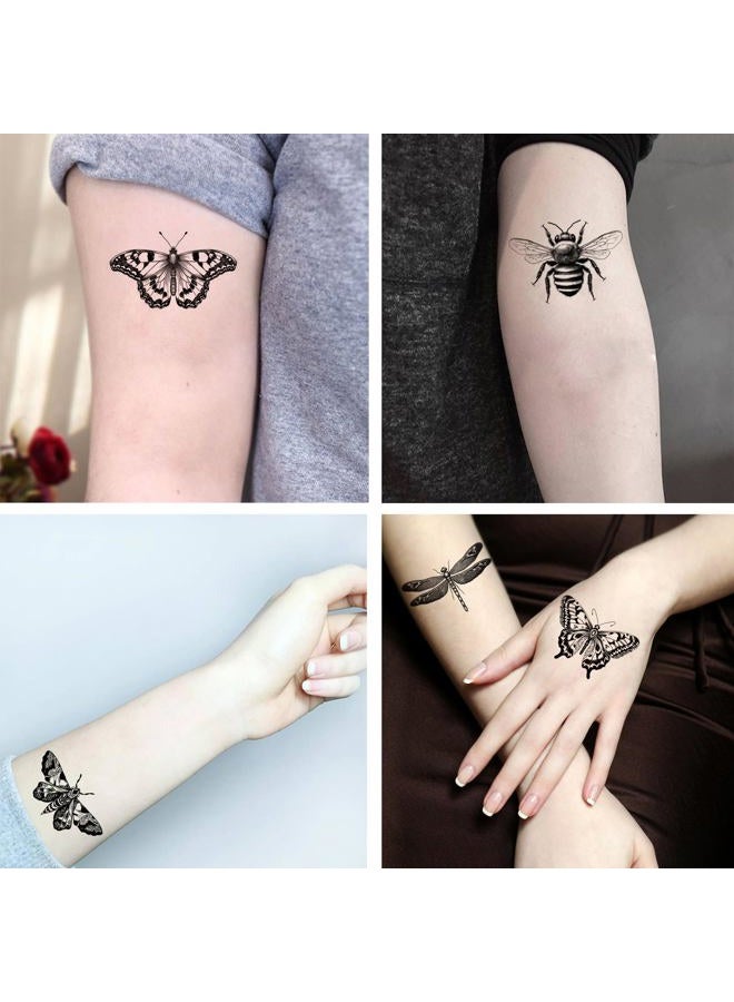 Dopetattoo 6 Sheets Temporary Tattoos Insects Butterfly Death's-Head Moth Bumblebee Oleander Hawk-Moth Dragonfly Cockroach Ladybu Temporary Tattoo Neck Arm Chest for Women Men Adults - Image 2